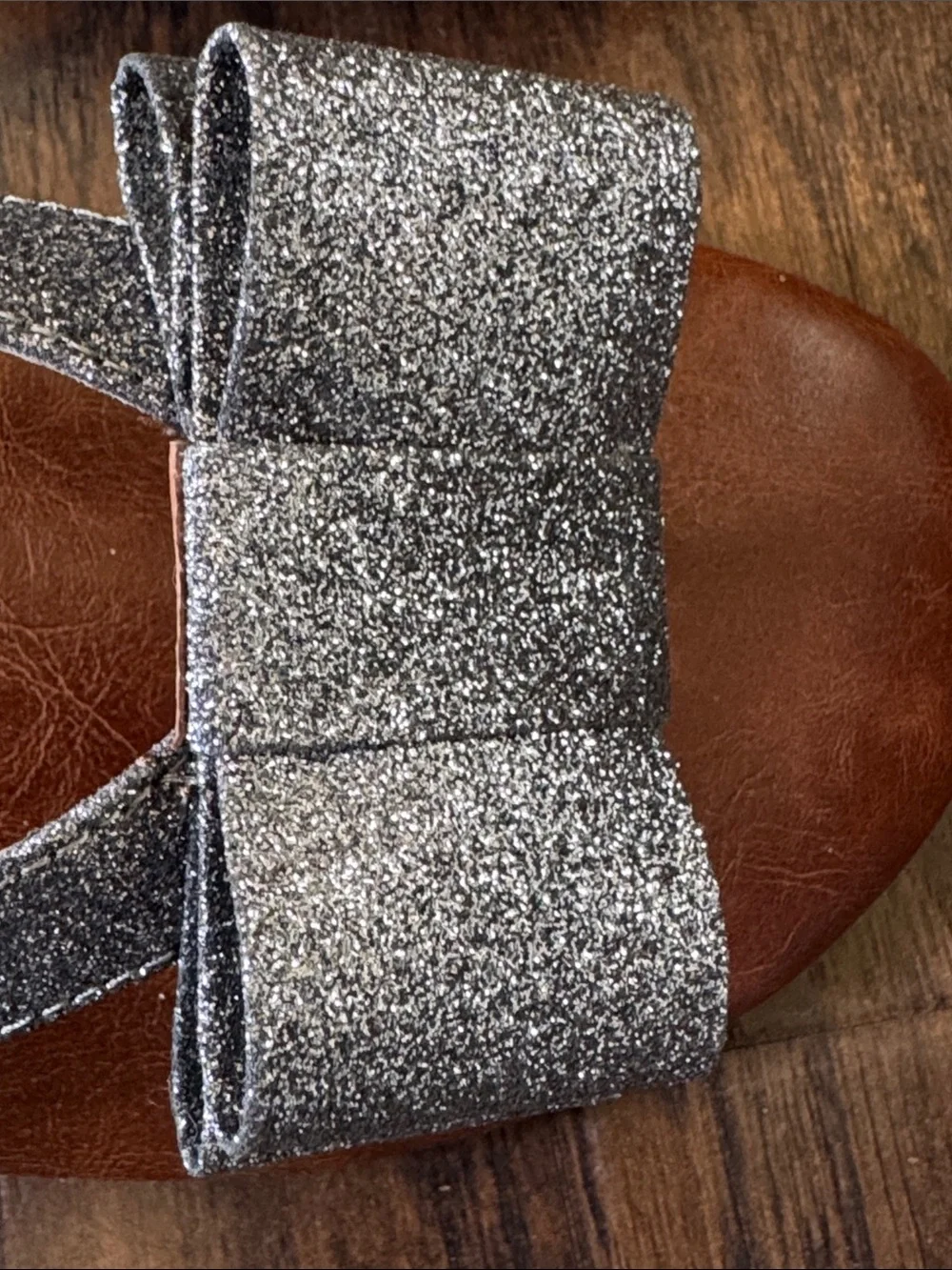 Jeffrey Campbell New Brown Leather Sandals with Sparkly Silver Glitter Bow